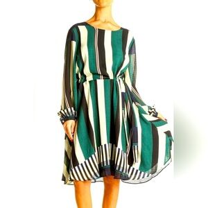 Anthropologie Sunday On Brooklyn - Leger Striped Side Ties Long Sleeve Dress Sm